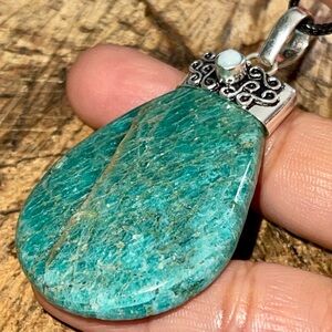 Deep Green Amazonite & Larimar Pendant 2 1/2”